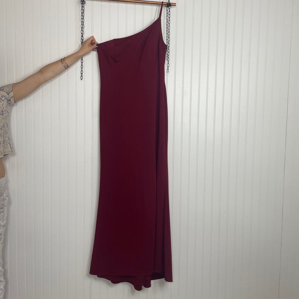 NWT LA FEMME Burgundy One-Shoulder Jersey Gown Plus Size 16 Front Slit
